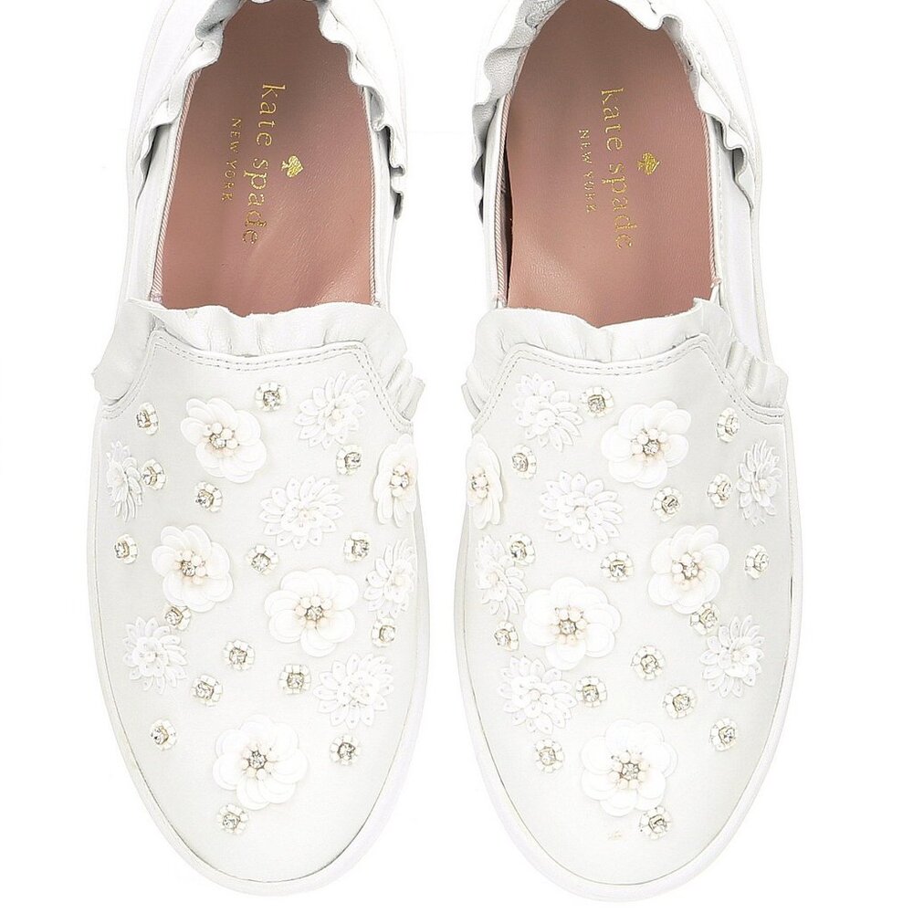 Kate Spade NEW Sneakers Embellished Leather Slip-on  White Women's 9.5 NIB - Picture 3 of 17